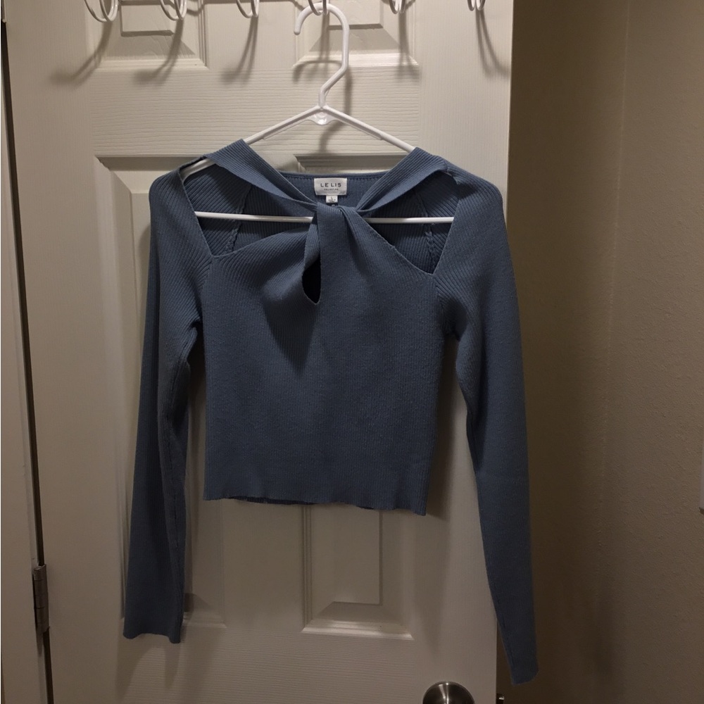 Le Lis Slate Blue Cutout Crop Top